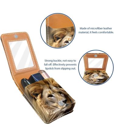 Shop Stylish Leather Lipstick Case with Mirror - Mini Lip Gloss Organizer | Wild Animal Lion Design - Buy Online on GoSupps.com