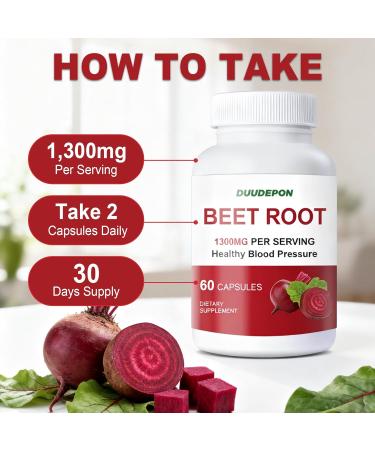 DUUDEPON Organic Beet Root Capsules - 1300mg per Serving - Supports Natural Energy Endurance - Vegan - 60 Capsules - Buy Online on GoSupps.com