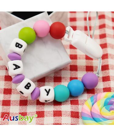 Personalized Name Pacifier Clip by Ausbay - Customized Binky Holder with Teething Silicone Beads for Baby Boys, Girls, and Toddlers - Buy Online on GoSupps.com