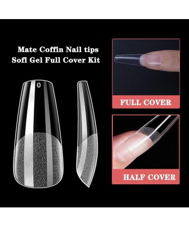 Coffin Gel Nail Tips - 120pcs Half Matte Long Clear Acrylic Ballerina False Nails Press On Soft Gel Full Cover with Glue - 12 Sizes - Buy Online on GoSupps.com