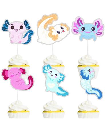 Kids' Kawaii Cartoon Axolotl Cupcake Toppers Set of 18 Pieces - This is a cute item to use as reptile-themed party baby shower party and newt-themed birthday party decorations for boys and girls