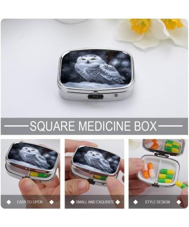 Pill Box Arctic Owl Print | 2 Compartment Portable Medicine Organizer | Decorative Metal Pill Case for Pocket & Purse - Buy Online on GoSupps.com