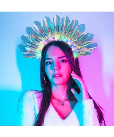 Light Up Headband Luminous Hairband Glowing LED Crown Headband Nightclub Headwear Flashing Headpiece Rave Hair Accessories for Women and Girls