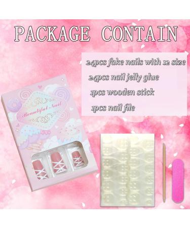 Buy 24Pcs Duck Shape Glossy Press on Nails - Medium Pink Full Cover Acrylic with Bow Designs | Reusable Fake Nails for Women & Girls - Buy Online on GoSupps.com
