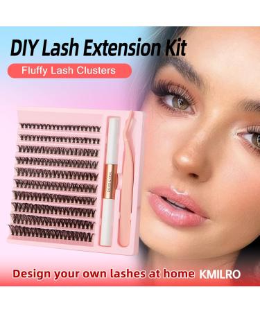 Lash Extension Kit 40D Wispy - 200pcs 9-16MM Fluffy Individual Lashes Bond & Seal Tweezers | Kmilro DIY Home Eyelash Extensions - Buy Online on GoSupps.com