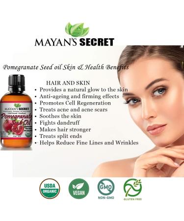 Mayan's Secret USDA Organic Pomegranate Seed Oil | Pure Cold Pressed Serum for Skin Hair & Nails - Buy Online on GoSupps.com