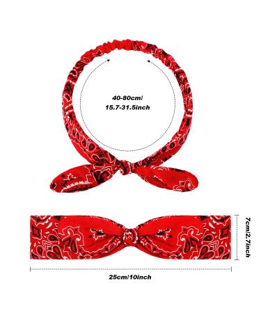 2-Piece Retro Print Bandana Headband Set for Women and Girls - Paisley Print Knot Headbands in Red and White - Buy Online on GoSupps.com