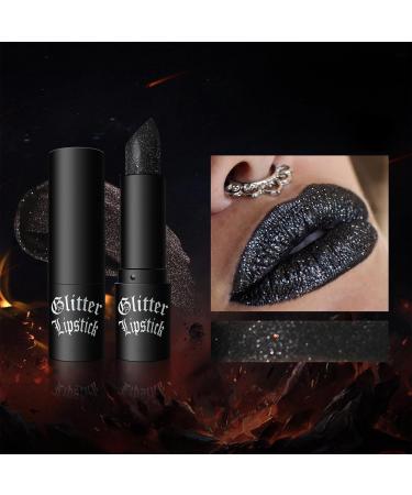  Opilroyn Halloween Black Lipstick Glitter Lipstick | Waterproof Glitter Sparkling Lipstick Non-Stick Matte Balm Body-Free for Women - Buy Online on GoSupps.com