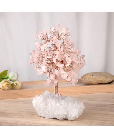 Kyeygwo Rose Quartz Healing Crystal Money Tree | Feng Shui Bonsai Gemstone Ornament | Natural Mountain Crystal Druse Base for Luck & Home Decor - Buy Online on GoSupps.com