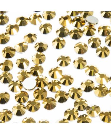 qiipii 400pcs SS30 Mine Gold Nail Rhinestones Bulk Metallic Golden Nail Art 6mm Flatback Round K9 Glass Gems Beads Stones Diamonds Nail Charms Glue Fix for Nails Eyes Makeup Jewels Crafts Clothes DIY SS30 Golden