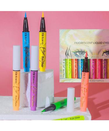 Colored Eye Liner | Waterproof Fluorescent Eye Liner Face Glitter | 12 Colors Face Glitter Pigmented Graphic Liners UV Neon Liquid Eye Liner Set for Holiday Birthday - Buy Online on GoSupps.com