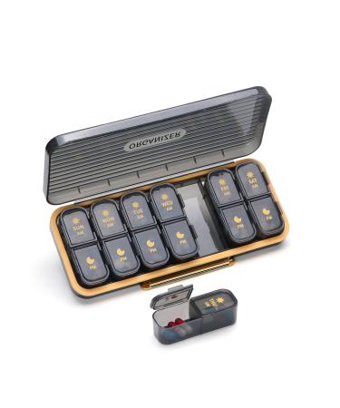 14 Compartments Weekly Pill Organizer 7 Day AM PM Pill Box 2 Times a Day Medicine Planner Portable Removable Travel Pill Case for Fish Oil/Vitamin/Supplement Box (LightBlack)