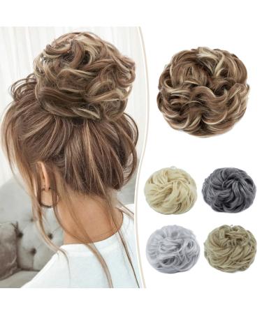 Silk-Co hair part with rubber band dutt with hair wavy soft bun hair part with rubber band 55 g lured hair thickening hair extensions messy bun updos light brown & ashblond curved 55 g light brown & ashblond