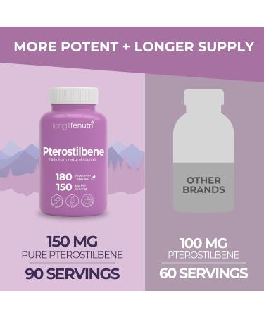 Pterostilbene Supplement 150mg Elevate Cellular Energy 180 Vegan Capsules 3 Month Supply Pure Organic Pterostilbene Extract Made in USA Non GMO Clean Label Easy Swallow Antioxidant Support 180 Count (Pack of 1) - Buy Online on GoSupps.com