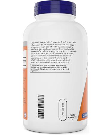 NOW Foods L-Carnitine 500 mg - 240 Veg Caps | Non-GMO Vegan Amino Acid Supplement for Fitness Support - Buy Online on GoSupps.com