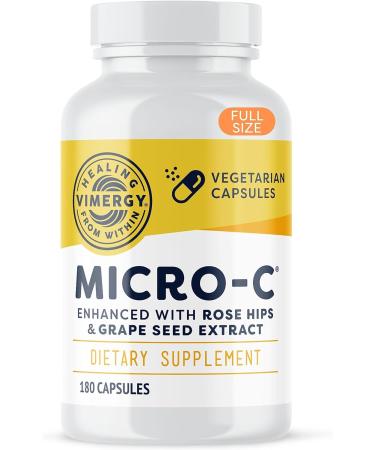 Vimergy Micro-C Capsules  500mg All-Natural Vitamin C Enhanced with Rose Hips Grape Seed  Acerola Fruit Extract  Antioxidant Supplement Supporting a Healthy Immune System  Skin Health (180 count) 180 Count (Pack of 1)