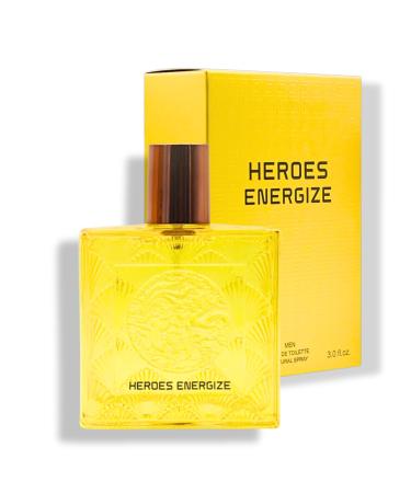 HEROES ENERGIZE EAU DE TOILETTE POUR HOMME 3.4 FL. OZ. Citrus Aromatic fragrance for men.