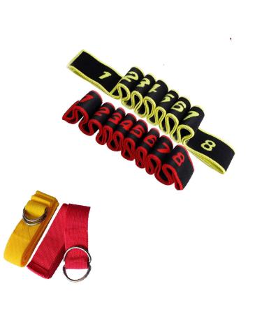 Xumier 4pcs Yoga Stretching Strap for stretching the legs with 8 loops fitness set fitness physiotherapy stretch belt yoga band leg extensor gymnastics band strain band (yellow + red)