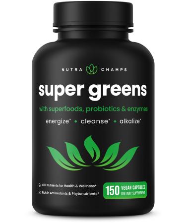 Organic Super Greens Capsules - Daily Fruits and Veggies Supplement - 150 Green & Reds Superfood Pills - 40+ Natural Whole Food Fruit & Vegetables, Prebiotic Fiber & Probiotics & Digestive Enzymes