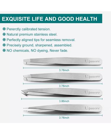 Upmore 4x Stainless Steel Tweezers Set - Silvery Eyebrow Tweezers & Scissors | Precision Tools for Flawless Grooming - Buy Online on GoSupps.com