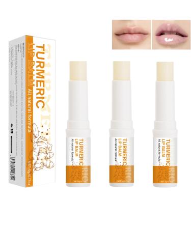 Turmeric Lip Balm Stick with Turmeric Root Oil, Dark Lip Lightener, Turmeric Lip Balm for Dark Lips, Exfoliating and Moisturizing Lip Scrub (3pcs)