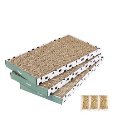 PAWSFANS Cat Scratcher Cardboard Scratch Pad with Box Durable Corrugate Scratching Pads Reversible Kitty Lounge Bed Catnip Included for Indoor Cats and Kittens Box 3pcs
