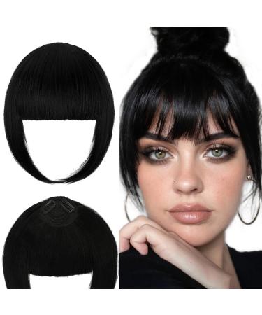 Leterly Bangs Hair Clip Extension Thick Clip in Fringe Straight Neat Bangs for Women Flat Bangs with Temples Hairpieces Dark Black