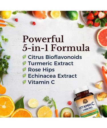 VITALITOWN Vitamin C Complex 1000mg with Rose Hips, Bioflavonoids, Turmeric & Echinacea - Immune Support, Collagen Booster, Antioxidant - Vegan, Non-GMO - Buy Online on GoSupps.com