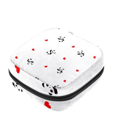 Portable Menstrual Pad Bags Large Capacity Sanitary Napkin Storage Bag First Period Kit for Girls Women Zipper Nursing Pad Holder Panda & Love Pattern White Multi-colored 6