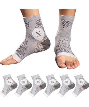 3Pairs Neuropathy Socks - Soothe Relief Compression Socks 20-30 mmHg - Comprex Ankle Sleeves for Arch Support Achilles Tendonitis and Foot Pain Relief (Gray Large) Large Gray