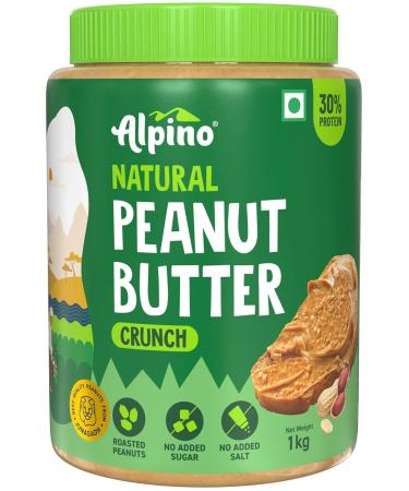 ALPI NO Natural Peanut Butter Crunch 1kg - 100% Roasted Peanuts - 30g Protein No Added Sugar & Salt non-GMO Gluten Free Vegan Plant Based Unsweetened Peanut Butter Crunchy