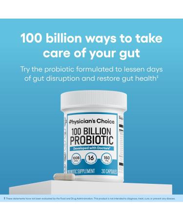 Physician's CHOICE 100 Billion Advanced Probiotic - 16 Strains + Organic Prebiotics - Digestive & Gut Health - Supports Occasional Constipation Diarrhea Gas & Bloating - Probiotics for Women & Men - Buy Online on GoSupps.com