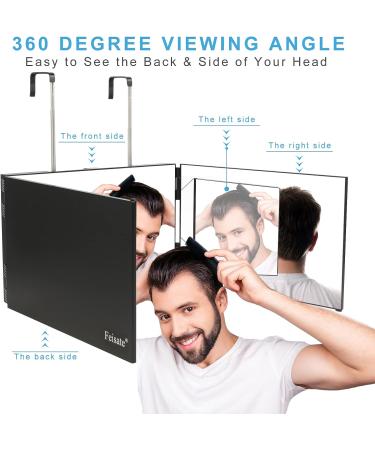 Feisate 3 Way Barber Mirror for Hair Cutting - Height Adjustable, Black - Buy Online on GoSupps.com