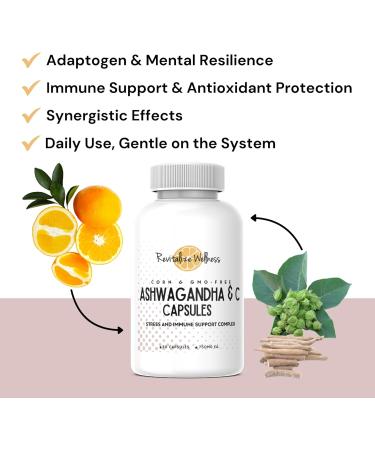 Revitalize Wellness Ashwagandha + Vitamin C Capsules | Stress and Immune Support Complex | with 550 mg Ashwagandha and 200 mg Vitamin C per Serving | 30 Servings - Buy Online on GoSupps.com