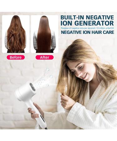Ionic Hair Dryer Chignon Hair Blow Dryer 1600W Lightweight Fast Drying with 2 Concentrator Nozzles 3 Temperature /2 Speed for Home Travel - Buy Online on GoSupps.com