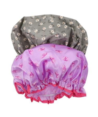 Healeved 2pcs Shower Cap Womens Shower Caps Hair Drying Turban Double-layer Bathing Caps Satin Lined Turbans for Women Peva Lining Shower Cap Female Shower Caps Satin Hair Bonnet Shower Hat