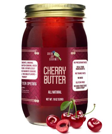 Green Jay Gourmet Cherry Butter - All-Natural, Gluten-Free Fruit Spread - Cherry Spread with Fresh Cherries - Gourmet Fruit Butter - No Corn Syrup, Preservatives or Trans-Fats - 19 Ounces