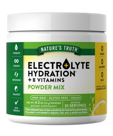 Nature's Truth Electrolytes Powder | No Sugar | Vegan Non-GMO & Gluten Free Supplement for Hydration | with B Vitamins | Refreshing Lemon Flavor