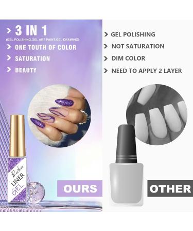 Rechoo 6pcs Gel Liner Nail Art Set - Multicolor French Manicure UV Gel Polish with Platinum Glitter - 10ml each - Buy Online on GoSupps.com
