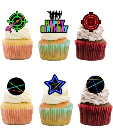 18pcs Neon Gun Game Cupcake Toppers for Boys Girls Adult Happy Birthday Laser Gun Game Party Decorations Supplies Favors Glitter Neon Cake Decorations - Buy Online on GoSupps.com