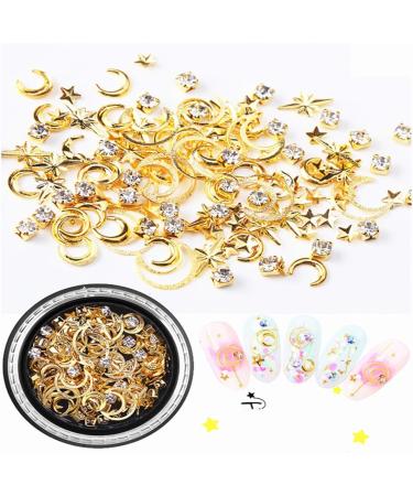 4 Boxes Nail Studs Gems Rhinestones Metal Moon Star Shaped AB Color Pearls 3D Nail Art Charms - Buy Online on GoSupps.com
