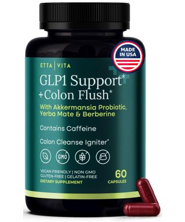 Colon Cleanse + GLP-1 Support Supplement for Weight Loss & Energy - Appetite Suppressant and Fat Burner w Berberine Yerba Mate Psyllium Husk Senna Leaf Lemon Black Garlic Digestive Broom & Flush