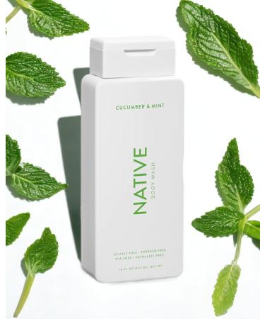 Buy Native Body Wash Cucumber & Mint - Sulfate Free Paraben Free | 16 oz with Bath Loofah Sponge | Gentle Clean Ingredients for Men & Women - Buy Online on GoSupps.com