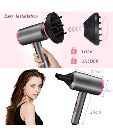 2000W Professional Hair Dryer with Diffuser | Ionic Blow Dryer for Fast Drying | 2 Speed 3 Heat Settings | Cool Shot Button | Travel Hairdryer - Gray Pink - Buy Online on GoSupps.com
