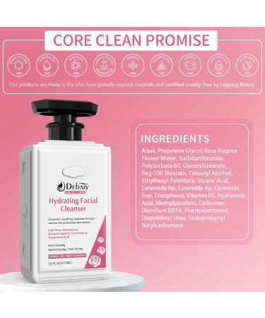 Rose Non-Foaming Hydrating Facial Cleanser with Ceramides - 16 FL OZ | Gentle Makeup Remover for Women | Family-Friendly Hydration & Purification - Buy Online on GoSupps.com