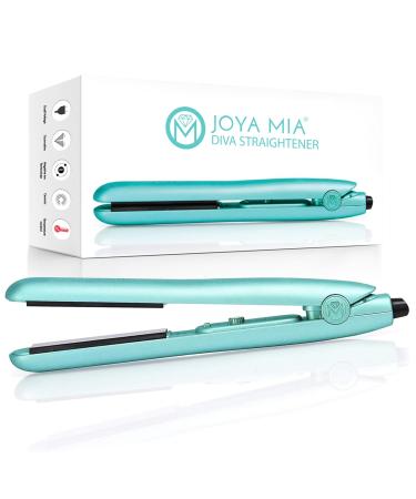 JOYA MIA Diva 1" Ceramic Hair Straightener - Portable Lightweight & Compact Flat Iron with Rubberized Coating & Automatic Shut-Off Travel-Friendly for All Hair Types - Heats Up to 450F Teal
