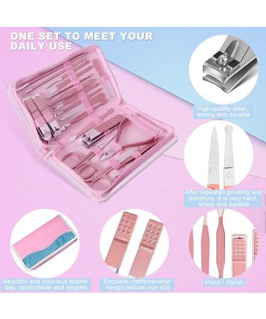 Professional 20-Piece Andrea Manicure Set with Nail Clippers and Scissors in Leather Bag - Pink - Buy Online on GoSupps.com