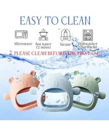 PODOO 3 Pack Baby Teething Toys for 3+ Months Infants - Silicone Chew Toy for Sucking Needs - Anti-Dropping Hand Pacifier Babies Teethers - Bear Shape (Blue Pink Green) - Buy Online on GoSupps.com