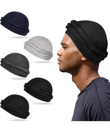 5 Pcs Turban for Men Turban Halo Turban for Men Vintage Twist Head Wraps for Men Stretch Modal and Satin Turban Scarf Tie for Hair (Large)