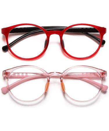 2 Pack Blue Light Glasses for Kids Girls | Anti-Fatigue Computer Game Glasses | Ages 4-14 | Anti Eyestrain & UV Glare Protection | Red & Pink - Buy Online on GoSupps.com